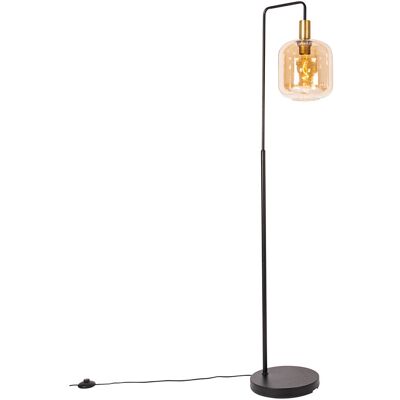 Diseño Lámpara De Pie De Diseño Negra Con Latón Y Cristal Ámbar - Zuzanna Vidrio /acero Alargada Adecuado Para Led Max. 1 X 40 Watt - Qazqa Diseño Lámpara De Pie De Diseño Negra Con Latón Y Cristal Ámbar - Zuzanna Vidrio /acero Alargada Adecuado Para Led Max. 1 X 40 Watt - Qazqa