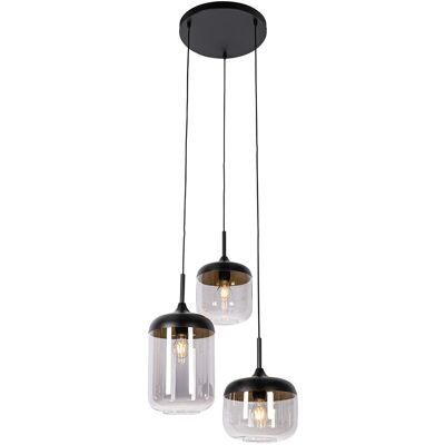 Qazqa Diseño Lámpara Colgante Negra Con Dorado Y Cristal Ahumado 3 Luces Redonda - Kyan Vidrio /acero Redonda Adecuado Para Led Max. 3 X 40 Watt Qazqa Diseño Lámpara Colgante Negra Con Dorado Y Cristal Ahumado 3 Luces Redonda - Kyan Vidrio /acero Redonda Adecuado Para Led Max. 3 X 40 Watt