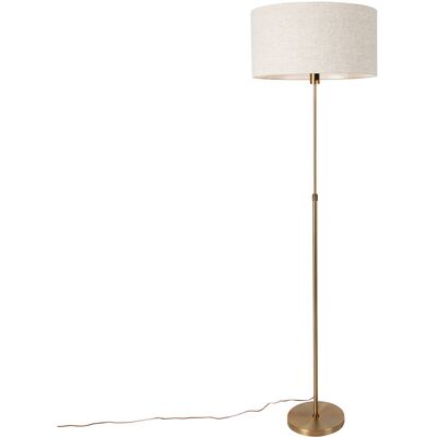 Diseño Lámpara De Pie Regulable Bronce Con Pantalla Gris Claro 50 Cm - Parte Acero /textil Redonda Adecuado Para Led Max. 1 X 60 Watt - Qazqa Diseño Lámpara De Pie Regulable Bronce Con Pantalla Gris Claro 50 Cm - Parte Acero /textil Redonda Adecuado Para Led Max. 1 X 60 Watt - Qazqa