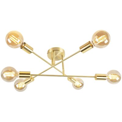 Qazqa Industrial Plafón Industrial Latón 6 Luces - Sydney Acero Alargada Adecuado Para Led Max. 6 X 40 Watt Qazqa Industrial Plafón Industrial Latón 6 Luces - Sydney Acero Alargada Adecuado Para Led Max. 6 X 40 Watt