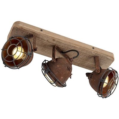 Industrial Foco Industrial Marrón Óxido Con Madera Inclinable 3-luces - Gina /acero Alargada Adecuado Para Led Max. 3 X 25 Watt - Qazqa Industrial Foco Industrial Marrón Óxido Con Madera Inclinable 3-luces - Gina /acero Alargada Adecuado Para Led Max. 3 X 25 Watt - Qazqa