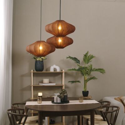 Japandi Lámpara Colgante Japandi Marrón 50cm 3 Luces - Plu Textil /metálica Redonda Adecuado Para Led Max. 3 X 15 Watt - Qazqa Japandi Lámpara Colgante Japandi Marrón 50cm 3 Luces - Plu Textil /metálica Redonda Adecuado Para Led Max. 3 X 15 Watt - Qazqa