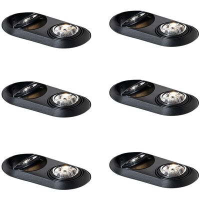 Juego De 6 Focos Empotrables Redondos Negros Gu10 70mm 2-luces - Hubs Metálica Adecuado Para Led Max. 2 X 10 Watt - Qazqa Juego De 6 Focos Empotrables Redondos Negros Gu10 70mm 2-luces - Hubs Metálica Adecuado Para Led Max. 2 X 10 Watt - Qazqa
