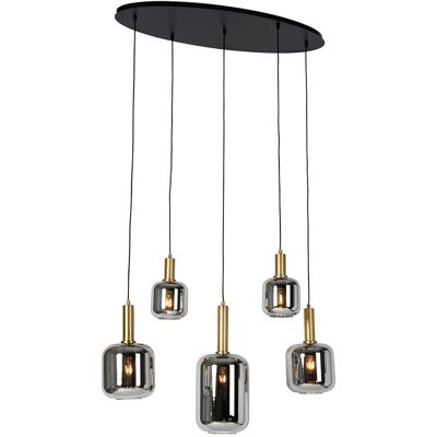 Moderno Lámpara Colgante Negra Con Cristal Dorado Y Ahumado Ovalada 5 Luces - Zuzanna Vidrio /acero Ovalada Adecuado Para Led Max. 5 X 40 Watt - Qazqa Moderno Lámpara Colgante Negra Con Cristal Dorado Y Ahumado Ovalada 5 Luces - Zuzanna Vidrio /acero Ovalada Adecuado Para Led Max. 5 X 40 Watt - Qazqa