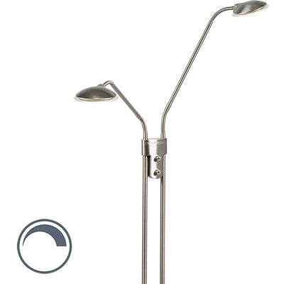 Moderno Lámpara De Pie Moderna De Acero Con Luz De Lectura Con Led - Eva Vidrio /acero Alargada Incluye Led Max. 2 X 10 Watt - Qazqa Moderno Lámpara De Pie Moderna De Acero Con Luz De Lectura Con Led - Eva Vidrio /acero Alargada Incluye Led Max. 2 X 10 Watt - Qazqa