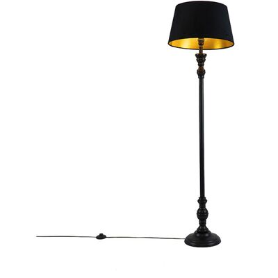 Clásico/antiguo Lámpara De Pie Con Pantalla De 45 Cm Negra Con Interior Dorado - Classico Madera /acero /textil Alargada Adecuado Para Led Max. 1 X 25 Watt - Qazqa Clásico/antiguo Lámpara De Pie Con Pantalla De 45 Cm Negra Con Interior Dorado - Classico Madera /acero /textil Alargada Adecuado Para Led Max. 1 X 25 Watt - Qazqa