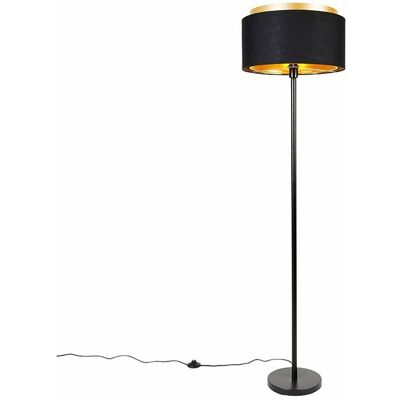 Moderno Lámpara De Pie Moderna Negra Con Pantalla Negra Con Dorado - Simplo Acero /textil Alargada Adecuado Para Led Max. 1 X 60 Watt - Qazqa Moderno Lámpara De Pie Moderna Negra Con Pantalla Negra Con Dorado - Simplo Acero /textil Alargada Adecuado Para Led Max. 1 X 60 Watt - Qazqa