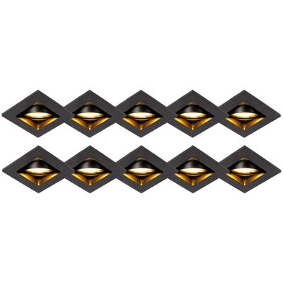 Qazqa - Moderno Set De 10 Focos Empotrables Negros Ajustables - Qure Aluminio Cuadrada Adecuado Para Led Max. 10 X 50 Watt Qazqa - Moderno Set De 10 Focos Empotrables Negros Ajustables - Qure Aluminio Cuadrada Adecuado Para Led Max. 10 X 50 Watt