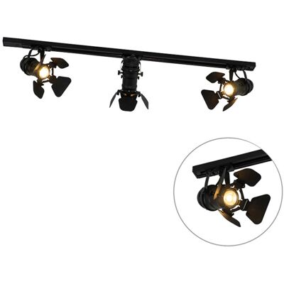 Moderno Sistema De Riel Con 3 Focos Negros - Movie Aluminio /acero /plástico Alargada Adecuado Para Led Max. 3 X 50 Watt - Qazqa Moderno Sistema De Riel Con 3 Focos Negros - Movie Aluminio /acero /plástico Alargada Adecuado Para Led Max. 3 X 50 Watt - Qazqa