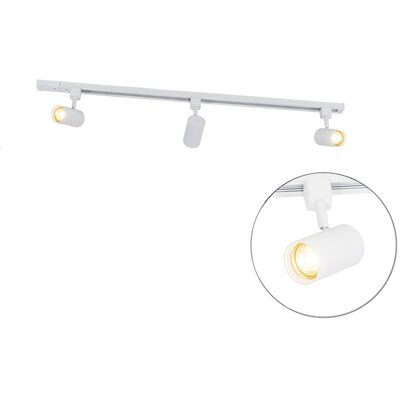 Qazqa Moderno Sistema De Iluminación De Riel Inteligente Blanco Monofásico De 3 Luces Con Wifi Gu10 - Iconic Jeana Aluminio /acero /plástico Alargada Adecuado Para Led Max. 3 X 4.8 Watt Qazqa Moderno Sistema De Iluminación De Riel Inteligente Blanco Monofásico De 3 Luces Con Wifi Gu10 - Iconic Jeana Aluminio /acero /plástico Alargada Adecuado Para Led Max. 3 X 4.8 Watt