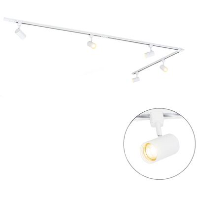 Qazqa Moderno Sistema De Iluminación De Riel Inteligente Blanco Monofásico 5 Luces Con Wifi Gu10 - Iconic Jeana Aluminio /acero /plástico Alargada Adecuado Para Led Max. 5 X 4.8 Watt Qazqa Moderno Sistema De Iluminación De Riel Inteligente Blanco Monofásico 5 Luces Con Wifi Gu10 - Iconic Jeana Aluminio /acero /plástico Alargada Adecuado Para Led Max. 5 X 4.8 Watt