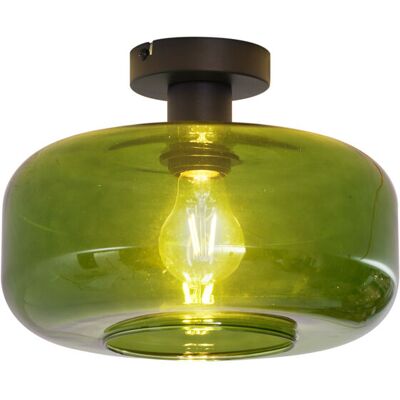 Qazqa Retro/vintage Lámpara De Techo Retro Negra Con Cristal Verde - Bizle Metálica /vidrio Redonda Adecuado Para Led Max. 1 X 15 Watt Qazqa Retro/vintage Lámpara De Techo Retro Negra Con Cristal Verde - Bizle Metálica /vidrio Redonda Adecuado Para Led Max. 1 X 15 Watt