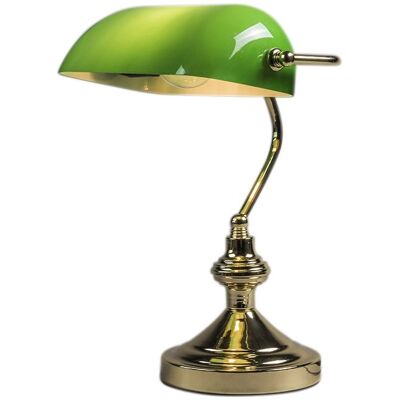 Retro/vintage Lámpara De Mesa Clásica/lámpara De Notario Latón Con Cristal Verde - Banker Vidrio /acero Redonda /alargada Adecuado Para Led Max. 1 X 60 Watt - Qazqa Retro/vintage Lámpara De Mesa Clásica/lámpara De Notario Latón Con Cristal Verde - Banker Vidrio /acero Redonda /alargada Adecuado Para Led Max. 1 X 60 Watt - Qazqa