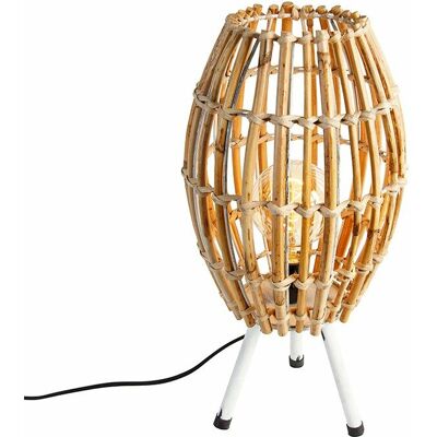 Rústico Lámpara De Mesa Rústica Trípode Bambú Con Blanco - Canna Capsule Bambú /acero Ovalada Adecuado Para Led Max. 1 X 40 Watt - Qazqa Rústico Lámpara De Mesa Rústica Trípode Bambú Con Blanco - Canna Capsule Bambú /acero Ovalada Adecuado Para Led Max. 1 X 40 Watt - Qazqa