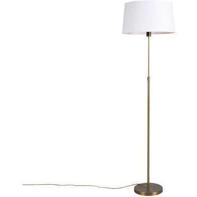 Rústico Lámpara De Pie De Bronce Con Pantalla De Lino Blanca 45 Cm Regulable - Parte Textil /acero Redonda /alargada /cilíndra Adecuado Para Led Max. 1 X 60 Watt - Qazqa Rústico Lámpara De Pie De Bronce Con Pantalla De Lino Blanca 45 Cm Regulable - Parte Textil /acero Redonda /alargada /cilíndra Adecuado Para Led Max. 1 X 60 Watt - Qazqa