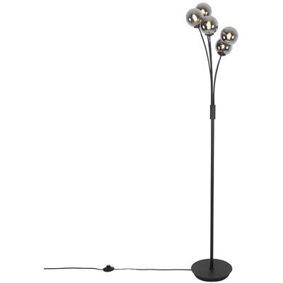 Rústico Lámpara De Pie Moderna Negra 5 Luces Con Cristal Ahumado - Athens Vidrio /acero Alargada Adecuado Para Led Max. 5 X 28 Watt - Qazqa Rústico Lámpara De Pie Moderna Negra 5 Luces Con Cristal Ahumado - Athens Vidrio /acero Alargada Adecuado Para Led Max. 5 X 28 Watt - Qazqa