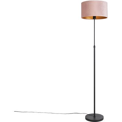 Qazqa Rústico Lámpara De Pie Negra Con Pantalla De Terciopelo Rosa Y Dorado 35 Cm - Parte Textil /acero Cilíndra /alargada /redonda Adecuado Para Led Max. 1 X 60 Watt Qazqa Rústico Lámpara De Pie Negra Con Pantalla De Terciopelo Rosa Y Dorado 35 Cm - Parte Textil /acero Cilíndra /alargada /redonda Adecuado Para Led Max. 1 X 60 Watt