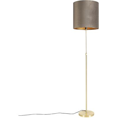 Rústico Lámpara De Pie Dorada/latón Con Pantalla De Terciopelo Topo 40/40 Cm - Parte Textil /acero Cilíndra /alargada /redonda Adecuado Para Led Max. 1 X 60 Watt - Qazqa Rústico Lámpara De Pie Dorada/latón Con Pantalla De Terciopelo Topo 40/40 Cm - Parte Textil /acero Cilíndra /alargada /redonda Adecuado Para Led Max. 1 X 60 Watt - Qazqa