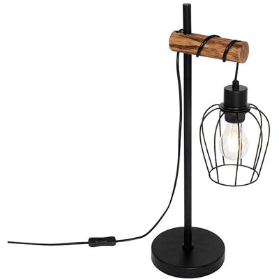 Qazqa Rústico Lámpara De Mesa Rústica Negra Con Madera - Stronk Acero / Alargada Adecuado Para Led Max. 1 X 60 Watt Qazqa Rústico Lámpara De Mesa Rústica Negra Con Madera - Stronk Acero / Alargada Adecuado Para Led Max. 1 X 60 Watt