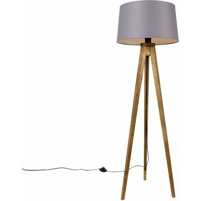 Rústico Lámpara De Pie Trípode Rústico Vintage De Madera Con Pantalla De Lino Gris Oscuro 45 Cm - Tripod Classic /lino /textil Alargada Adecuado Para Led Max. 1 X 60 Watt - Qazqa Rústico Lámpara De Pie Trípode Rústico Vintage De Madera Con Pantalla De Lino Gris Oscuro 45 Cm - Tripod Classic /lino /textil Alargada Adecuado Para Led Max. 1 X 60 Watt - Qazqa