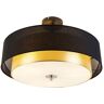 QAZQA Moderno Lámpara techo moderna negra dorado 50 cm 3 luces - drum duo Vidrio /Textil /Acero Cilíndra Adecuado para led Max. 3 x 40 Watt - Oro/Latón