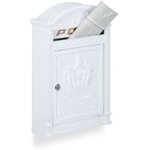Relaxdays - Buzón Exterior Vintage, Buzón Correos Rústico, Aluminio Fundido, Ranura Ancha, Din A4, 44,5x31x9,5cm, Blanco Relaxdays - Buzón Exterior Vintage, Buzón Correos Rústico, Aluminio Fundido, Ranura Ancha, Din A4, 44,5x31x9,5cm, Blanco