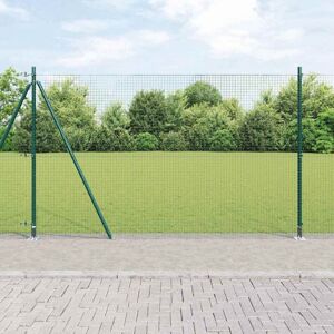 vidaXL Cerca de jardín - 7 Postes Flangados Verde 1.6x10 m de Metal vidaXL Cerca de jardín - 7 Postes Flangados Verde 1.6x10 m de Metal