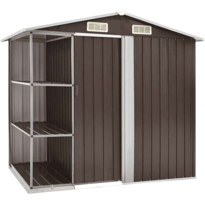 Cobertizo De Jardín Con Estantería Hierro Marrón 205x130x183 Cm Vidaxl Cobertizo De Jardín Con Estantería Hierro Marrón 205x130x183 Cm Vidaxl