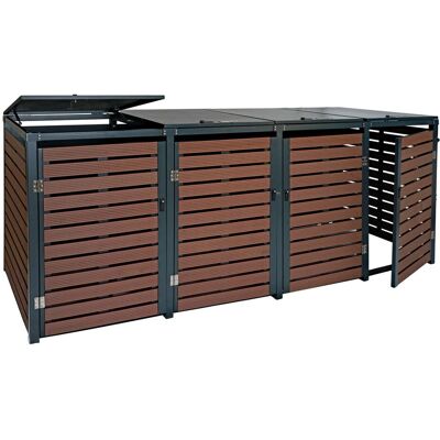 DÉCOSHOP26 Obertizo Para 4 Cubos De Basura Con Tapas De Amortiguadores De Gas Y Cerraduras De Combinación 119x264x84 Cm Wpc Aspecto Nogal Metal Galvanizado 04000756 DÉCOSHOP26 Obertizo Para 4 Cubos De Basura Con Tapas De Amortiguadores De Gas Y Cerraduras De Combinación 119x264x84 Cm Wpc Aspecto Nogal Metal Galvanizado 04000756