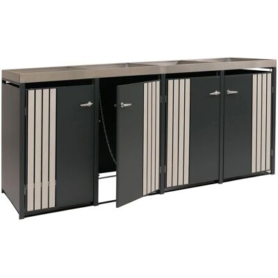 DÉCOSHOP26 Efugio Para 4 Contenedores Con Bandeja Para Plantas Caja De Almacenamiento Para Contenedores 125 X 260 X 84 Cm Metal Antracita Con Efecto Madera Clara 04000931 DÉCOSHOP26 Efugio Para 4 Contenedores Con Bandeja Para Plantas Caja De Almacenamiento Para Contenedores 125 X 260 X 84 Cm Metal Antracita Con Efecto Madera Clara 04000931