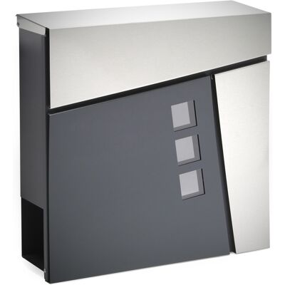 Wiltec - Buzón De Diseño V24 Antracita Y Acero Inoxidable 370 X 105 X 370 Mm Con Cerradura Y Hueco Para El Periódico Material De Montaje A Pared Incluido Wiltec - Buzón De Diseño V24 Antracita Y Acero Inoxidable 370 X 105 X 370 Mm Con Cerradura Y Hueco Para El Periódico Material De Montaje A Pared Incluido
