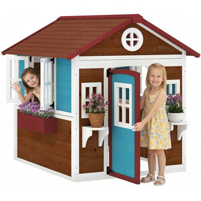 Outsunny Casa De Jardín Infantil Casa De Madera Para Niños Con Puerta Ventanas Jardineras Y Soportes De Flores 114x126,4x135 Cm Marrón Oscuro Outsunny Casa De Jardín Infantil Casa De Madera Para Niños Con Puerta Ventanas Jardineras Y Soportes De Flores 114x126,4x135 Cm Marrón Oscuro