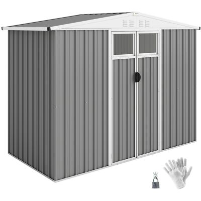 JHY DESIGN Caseta De Jardín De Acero Galvanizado Con 2 Puertas, 246 X 117 X 180 Cm, Gris Claro. JHY DESIGN Caseta De Jardín De Acero Galvanizado Con 2 Puertas, 246 X 117 X 180 Cm, Gris Claro.