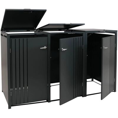 DÉCOSHOP26 Ubo De Basura Para 3 Contenedores Con Tapa Cobertizo Para Contenedores De Basura De Metal Con Apertura Superior 122x200x84 Cm Antracita 04000934 DÉCOSHOP26 Ubo De Basura Para 3 Contenedores Con Tapa Cobertizo Para Contenedores De Basura De Metal Con Apertura Superior 122x200x84 Cm Antracita 04000934