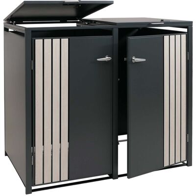 DÉCOSHOP26 Obertizo Para 2 Cubos De Basura Con Tapa Cobertizo Para Cubos De Basura De Metal 122x132x84 Cm Antracita Aspecto Madera Clara 04000935 DÉCOSHOP26 Obertizo Para 2 Cubos De Basura Con Tapa Cobertizo Para Cubos De Basura De Metal 122x132x84 Cm Antracita Aspecto Madera Clara 04000935