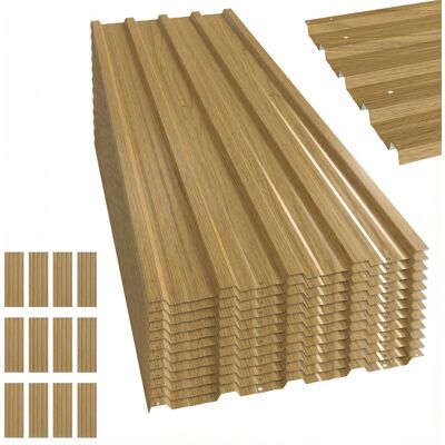 OEM Juego De 12 Paneles Para Tejado De Acero Galvanizado 7m² Para Caseta De Herramientas Cobertizo 129x45cm Madera Natural OEM Juego De 12 Paneles Para Tejado De Acero Galvanizado 7m² Para Caseta De Herramientas Cobertizo 129x45cm Madera Natural