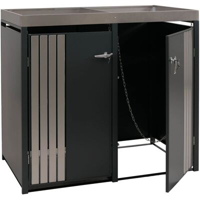 DÉCOSHOP26 Ubo De Basura Para 2 Contenedores Con Jardinera Cobertizo Para Cubos De Basura De Metal Con Jardinera 125x132x84 Cm Antracita 04000932 DÉCOSHOP26 Ubo De Basura Para 2 Contenedores Con Jardinera Cobertizo Para Cubos De Basura De Metal Con Jardinera 125x132x84 Cm Antracita 04000932