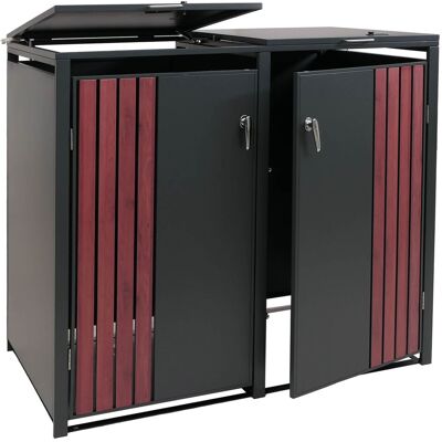 DÉCOSHOP26 Obertizo Exterior Para Cubos De Basura Para 2 Contenedores De 80 A 240 L De Acero Antracita Efecto Madera Oscura Caseta Para Contenedores Con Tapas Y Puertas Con Cerradura 132 X 84 X 122 Cm 04000935 DÉCOSHOP26 Obertizo Exterior Para Cubos De Basura Para 2 Contenedores De 80 A 240 L De Acero Antracita Efecto Madera Oscura Caseta Para Contenedores Con Tapas Y Puertas Con Cerradura 132 X 84 X 122 Cm 04000935