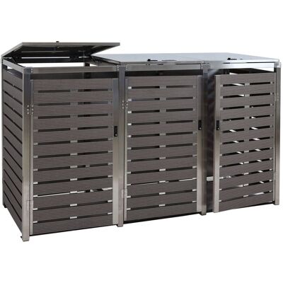 DÉCOSHOP26 Obertizo Para Cubos De Basura Triple 200 X 85 Cm Altura 120 Cm Madera Compuesta Antracita Acero Inoxidable 04000823 DÉCOSHOP26 Obertizo Para Cubos De Basura Triple 200 X 85 Cm Altura 120 Cm Madera Compuesta Antracita Acero Inoxidable 04000823