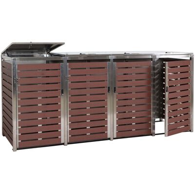 DÉCOSHOP26 Obertizo Para 4 Contenedores Cubierta Exterior Para Contenedores 120 X 264 X 85 Cm Wpc Y Acero Inoxidable Efecto Madera De Nogal 04000756 DÉCOSHOP26 Obertizo Para 4 Contenedores Cubierta Exterior Para Contenedores 120 X 264 X 85 Cm Wpc Y Acero Inoxidable Efecto Madera De Nogal 04000756