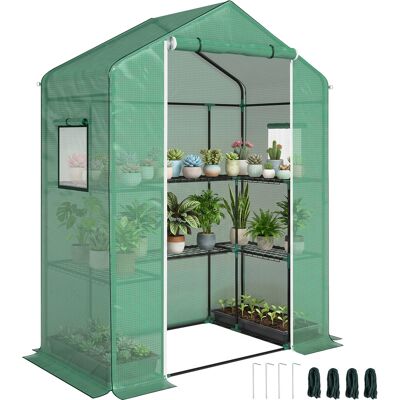 JHY DESIGN Invernadero Con 1 Puerta, 2 Ventanas Y Estantes En Forma De U De 2 Niveles Para El Cultivo De Plantas, 140 X 73 X 190 Cm, Verde. JHY DESIGN Invernadero Con 1 Puerta, 2 Ventanas Y Estantes En Forma De U De 2 Niveles Para El Cultivo De Plantas, 140 X 73 X 190 Cm, Verde.