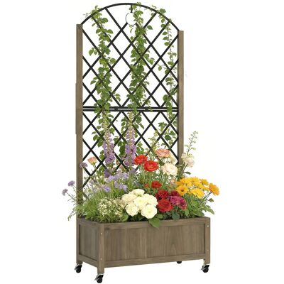 Outsunny Jardinera De Madera Con Enrejado Metálico Y Ruedas, Jardinera Exterior Para Plantas Trepadoras, Macetero Elevado, 72x36x168 Cm, Carbonizado Outsunny Jardinera De Madera Con Enrejado Metálico Y Ruedas, Jardinera Exterior Para Plantas Trepadoras, Macetero Elevado, 72x36x168 Cm, Carbonizado