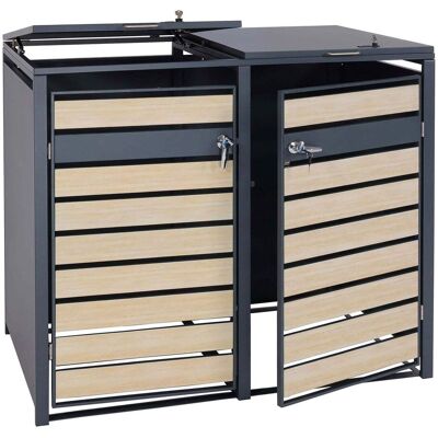 DÉCOSHOP26 Ubo De Basura Exterior 2 A 4 Contenedores Con Tapa Cobertizo Para Cubos De Basura De Acero Galvanizado Efecto Madera Haya Clara Con Cerradura 80 A 240l 04001027 DÉCOSHOP26 Ubo De Basura Exterior 2 A 4 Contenedores Con Tapa Cobertizo Para Cubos De Basura De Acero Galvanizado Efecto Madera Haya Clara Con Cerradura 80 A 240l 04001027