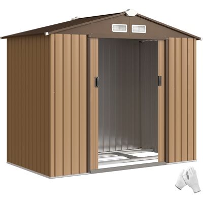 JHY DESIGN Caseta De Jardín De 2,5 M² - Cobertizo Para Herramientas Con Kit De Cimentación - Cobertizo Con Puerta Con Cerradura - Chapa De Acero Color Ocre JHY DESIGN Caseta De Jardín De 2,5 M² - Cobertizo Para Herramientas Con Kit De Cimentación - Cobertizo Con Puerta Con Cerradura - Chapa De Acero Color Ocre