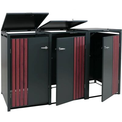 DÉCOSHOP26 Ubo De Basura Para 3 Cubos Con Tapa Cobertor Para Cubos De Basura De Metal Con Apertura Superior 122x200x84 Cm Antracita Aspecto Madera Oscura 04000934 DÉCOSHOP26 Ubo De Basura Para 3 Cubos Con Tapa Cobertor Para Cubos De Basura De Metal Con Apertura Superior 122x200x84 Cm Antracita Aspecto Madera Oscura 04000934