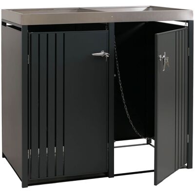 DÉCOSHOP26 Ubos De Basura Para 2 Contenedores Cobertizo Para Basura De Metal Con Jardinera 125x132x84 Cm, Aprox. 55 Kg Antracita 04000932 DÉCOSHOP26 Ubos De Basura Para 2 Contenedores Cobertizo Para Basura De Metal Con Jardinera 125x132x84 Cm, Aprox. 55 Kg Antracita 04000932