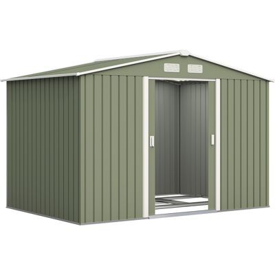JHY DESIGN Caseta De Jardín De 5,4 M² (2,77 X 1,95 X 1,92 M), Con Base, Puerta Corredera Y Ventilación. Fabricada En Acero Galvanizado, Color Verde Claro. JHY DESIGN Caseta De Jardín De 5,4 M² (2,77 X 1,95 X 1,92 M), Con Base, Puerta Corredera Y Ventilación. Fabricada En Acero Galvanizado, Color Verde Claro.