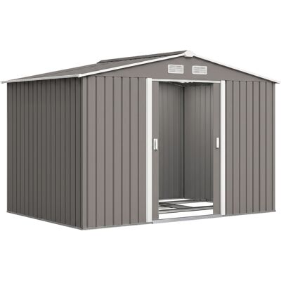JHY DESIGN Caseta De Jardín De 5,4 M² (2,77 X 1,95 X 1,92 M), Con Base, Puerta Corredera Y Ventilación. Fabricada En Acero Galvanizado, Color Gris. JHY DESIGN Caseta De Jardín De 5,4 M² (2,77 X 1,95 X 1,92 M), Con Base, Puerta Corredera Y Ventilación. Fabricada En Acero Galvanizado, Color Gris.