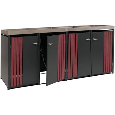 DÉCOSHOP26 Ubos De Basura Para 4 Contenedores Con Jardinera Cobertizo Para Cubos De Basura De Metal 125x260x84 Cm Antracita Aspecto Madera Oscura 04000931 DÉCOSHOP26 Ubos De Basura Para 4 Contenedores Con Jardinera Cobertizo Para Cubos De Basura De Metal 125x260x84 Cm Antracita Aspecto Madera Oscura 04000931