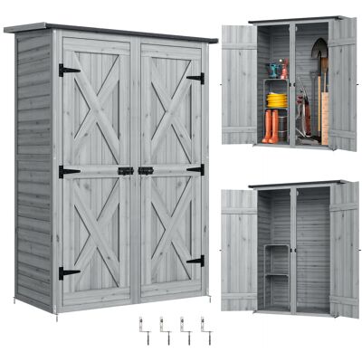 Outsunny Caseta De Jardín De Madera 115x53x156 Cm, Armario Exterior Para Herramientas Con Puertas Dobles Con Pestillo, 2 Estantes, Gris Outsunny Caseta De Jardín De Madera 115x53x156 Cm, Armario Exterior Para Herramientas Con Puertas Dobles Con Pestillo, 2 Estantes, Gris